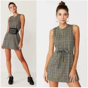 Urban Outfitters Yellow and Brown Plaid Tie Dress - Medium